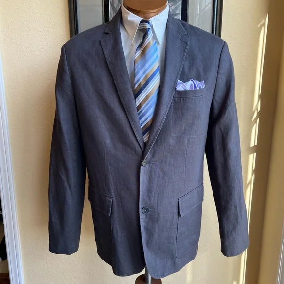 Kenneth Cole New York All Linen Gray Jacket Size 42R